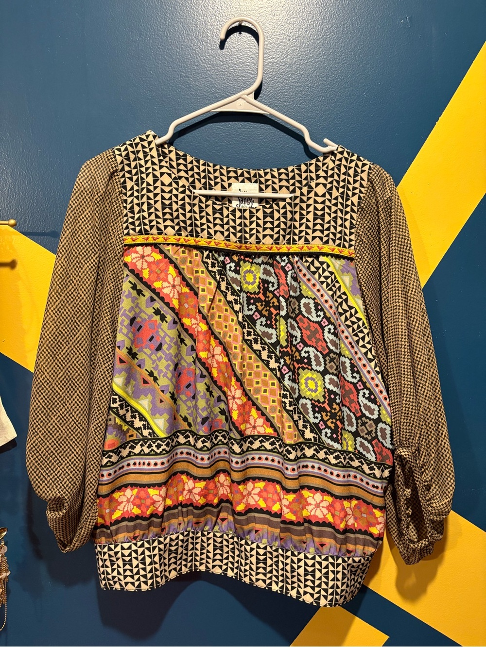 Ivy Jane Multi Print Long Sleeve Boho Top EUC